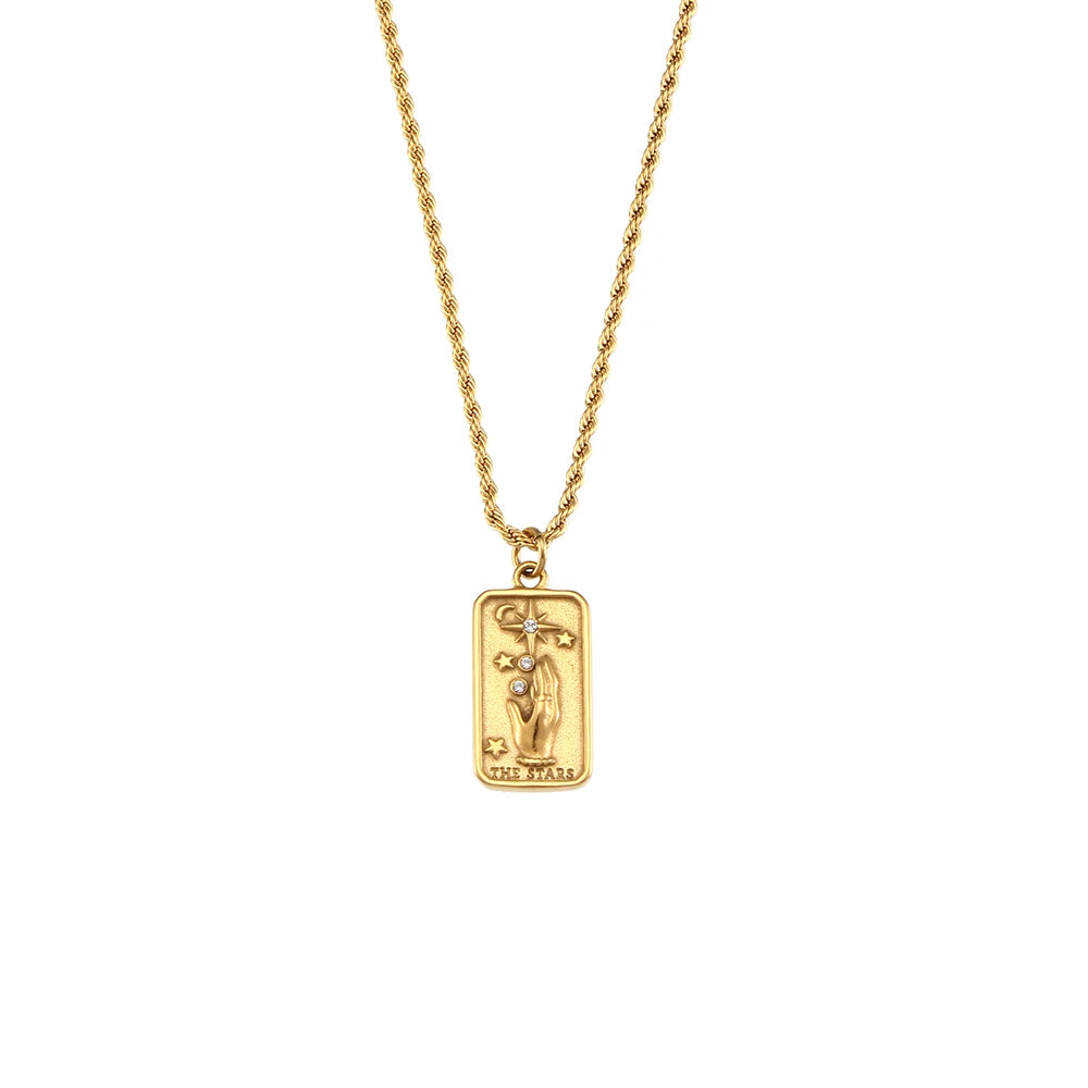 E.B.belle Stainless Steel Tarnish Free Jewelry Tarot Necklace Star Moon Rose Sun Design Pendant Waterproof Necklaces For Women