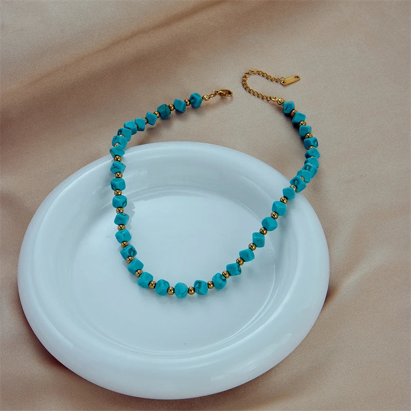 DIEYURO 316L Stainless Steel Green Stone Choker Necklace For Women New Trend Short Chain Girls Torques Jewelry Party Gift Bijoux