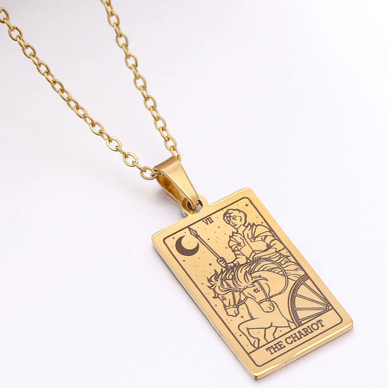Tarot Card Necklace Stainless Steel Amulet Lucky Tarot Jewelry Women Choker Magician/Star/Moon/Sun Pendants Necklaces Wholesale