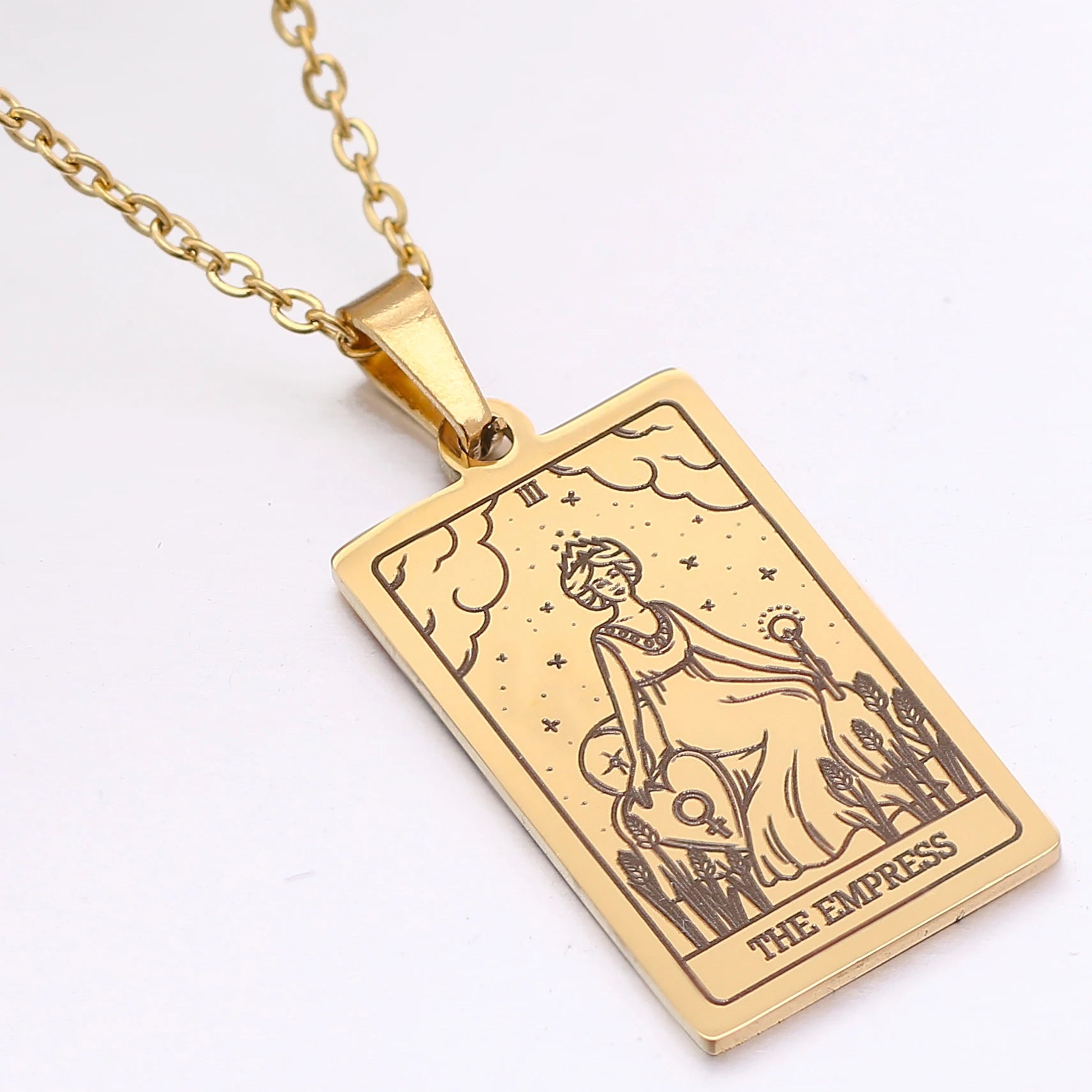 Tarot Card Necklace Stainless Steel Amulet Lucky Tarot Jewelry Women Choker Magician/Star/Moon/Sun Pendants Necklaces Wholesale