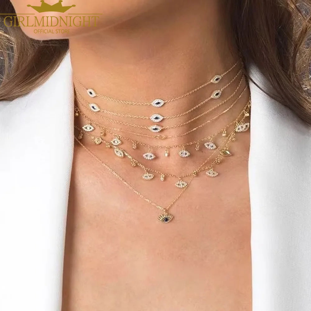 2025 New Arrived Evil Eye Round Cz Gold Silver Color Charm Choker Guardian Lucky Eye CZ Chain Pendant Necklace For Women Jewelry