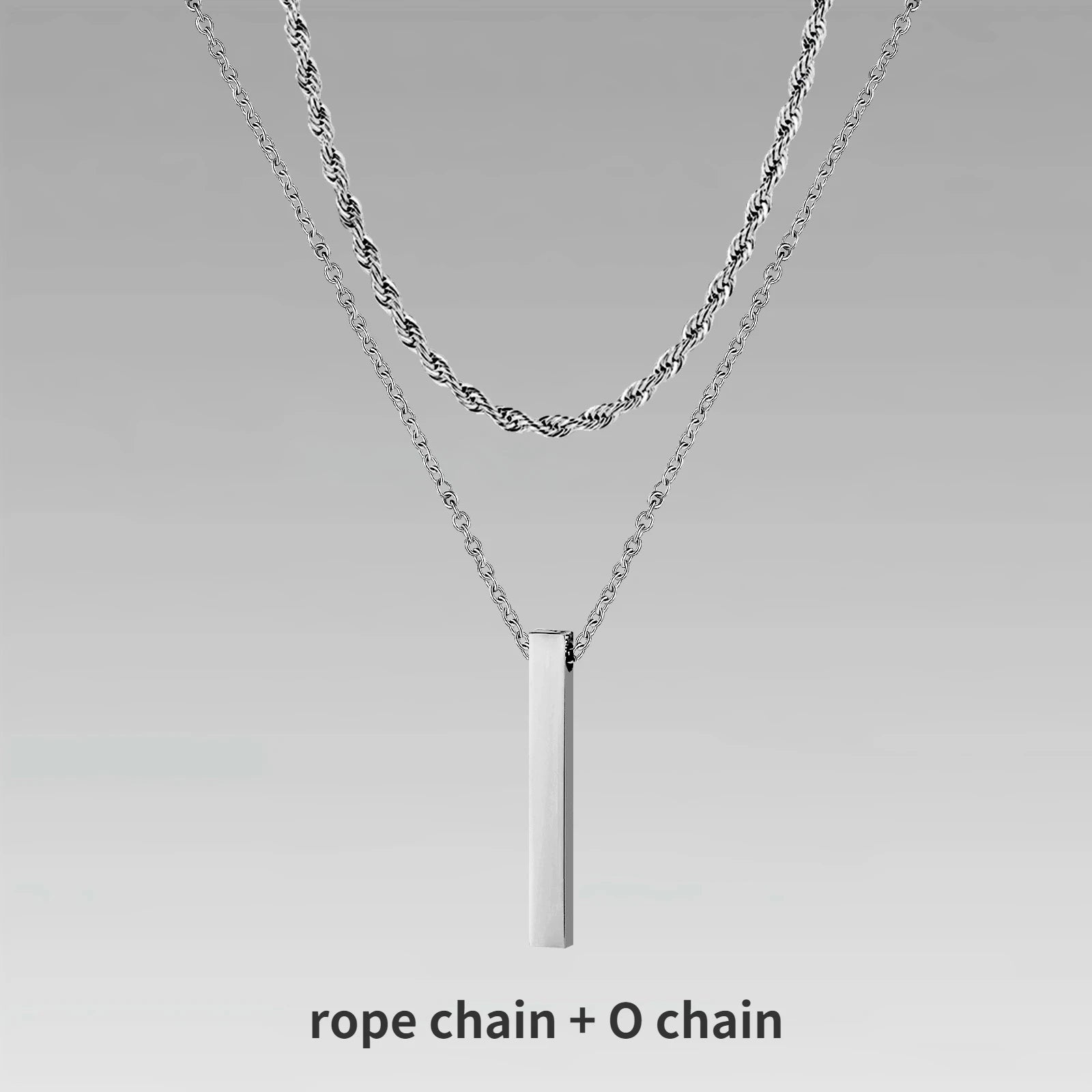 Vnox 3D Vertical Bar Necklaces for Men, Layering Stainless Steel Geometric Pendant, Layered Wheat Rope Cuban Chain, Boy Collar