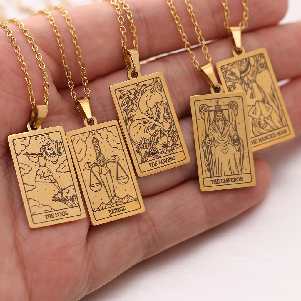 Tarot Card Necklace Stainless Steel Amulet Lucky Tarot Jewelry Women Choker Magician/Star/Moon/Sun Pendants Necklaces Wholesale