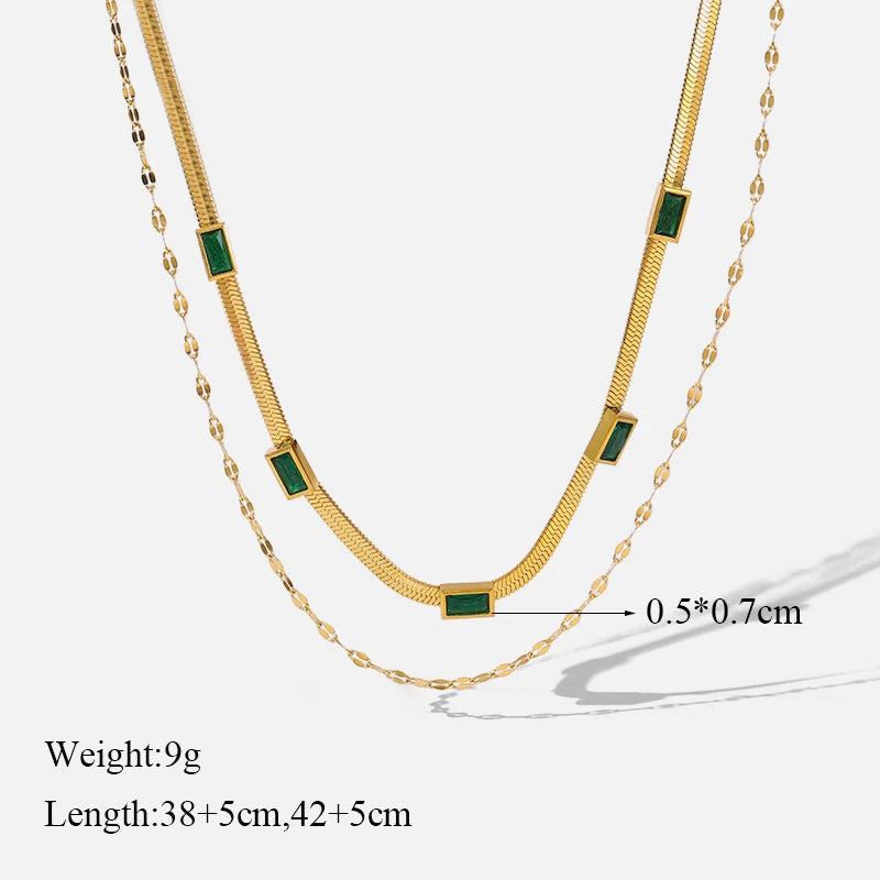 EILIECK 316L Stainless Steel Green Zirconia Crystal Necklace For Women Fashion Luxury Chain Choker Jewelry Party Wedding Gifts