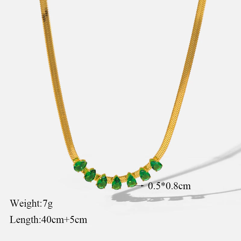 EILIECK 316L Stainless Steel Green Zirconia Crystal Necklace For Women Fashion Luxury Chain Choker Jewelry Party Wedding Gifts