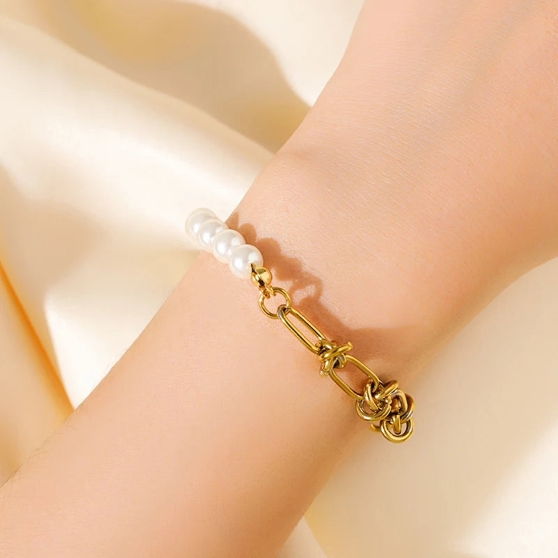 EILIECK 316L Stainless Steel Gold Color Bracelet Bangle Jewelry Charm Metal Texture 18 K Plated Heart Wrist Chain for Women