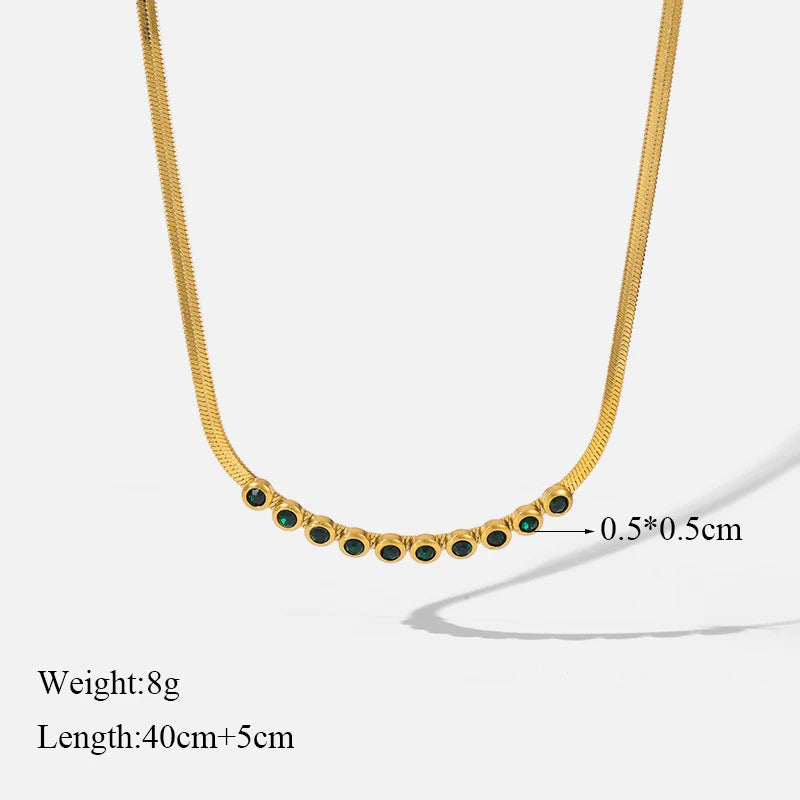 EILIECK 316L Stainless Steel Green Zirconia Crystal Necklace For Women Fashion Luxury Chain Choker Jewelry Party Wedding Gifts