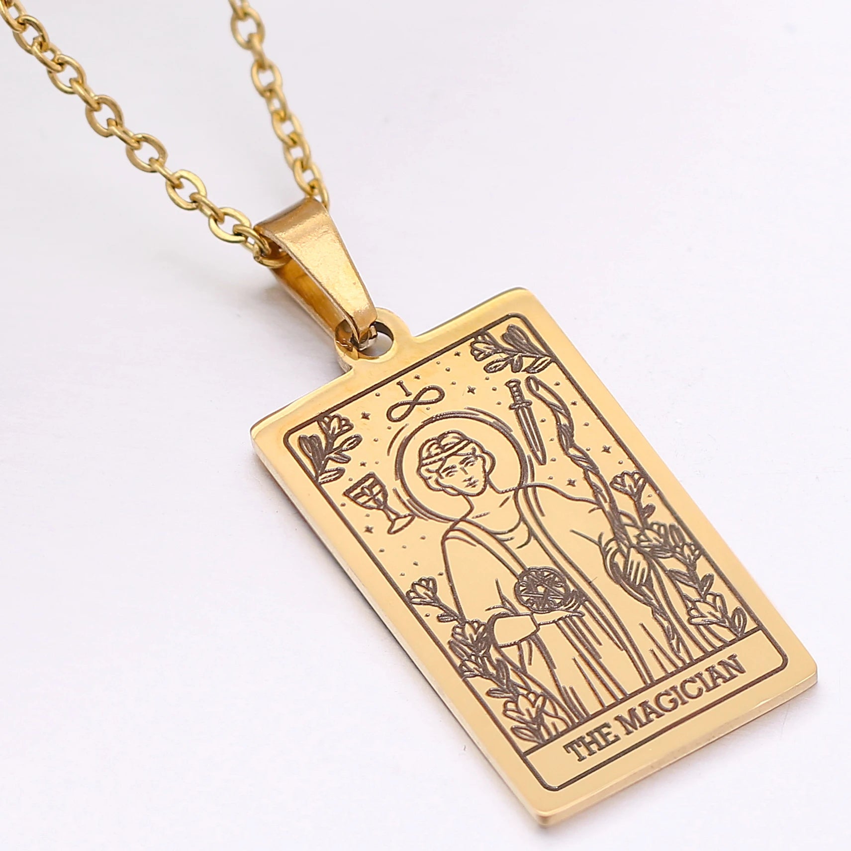 Tarot Card Necklace Stainless Steel Amulet Lucky Tarot Jewelry Women Choker Magician/Star/Moon/Sun Pendants Necklaces Wholesale