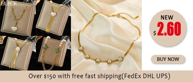 EILIECK 316L Stainless Steel Gold Color Zircon Necklace For Women Simple Style Chain Choker Fashion Wedding Necklaces Jewelry