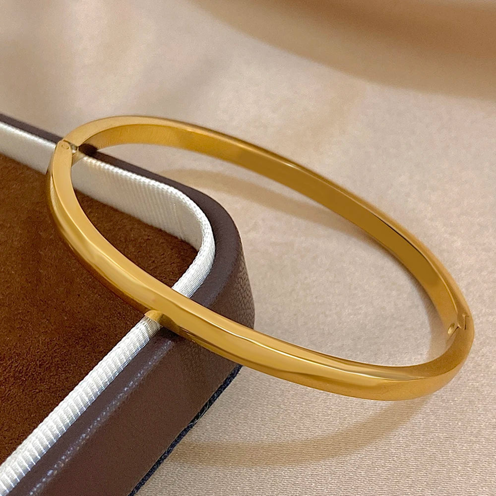 1pcs Gold Plated Bracelets For Women Men Evil Eye Simple Slim Bracelets Stainless Steel Cuff Bracelets Daily Party Jewelry Gifts