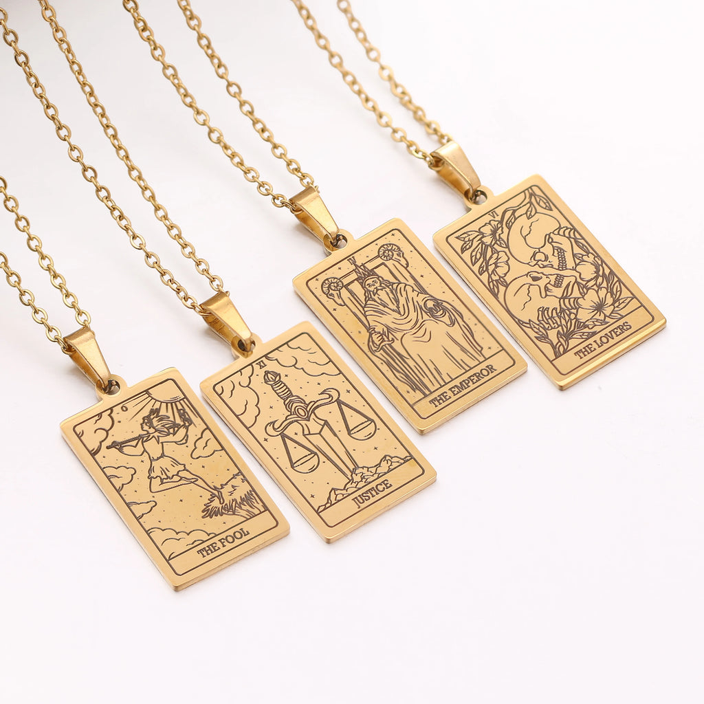 Tarot Card Necklace Stainless Steel Amulet Lucky Tarot Jewelry Women Choker Magician/Star/Moon/Sun Pendants Necklaces Wholesale
