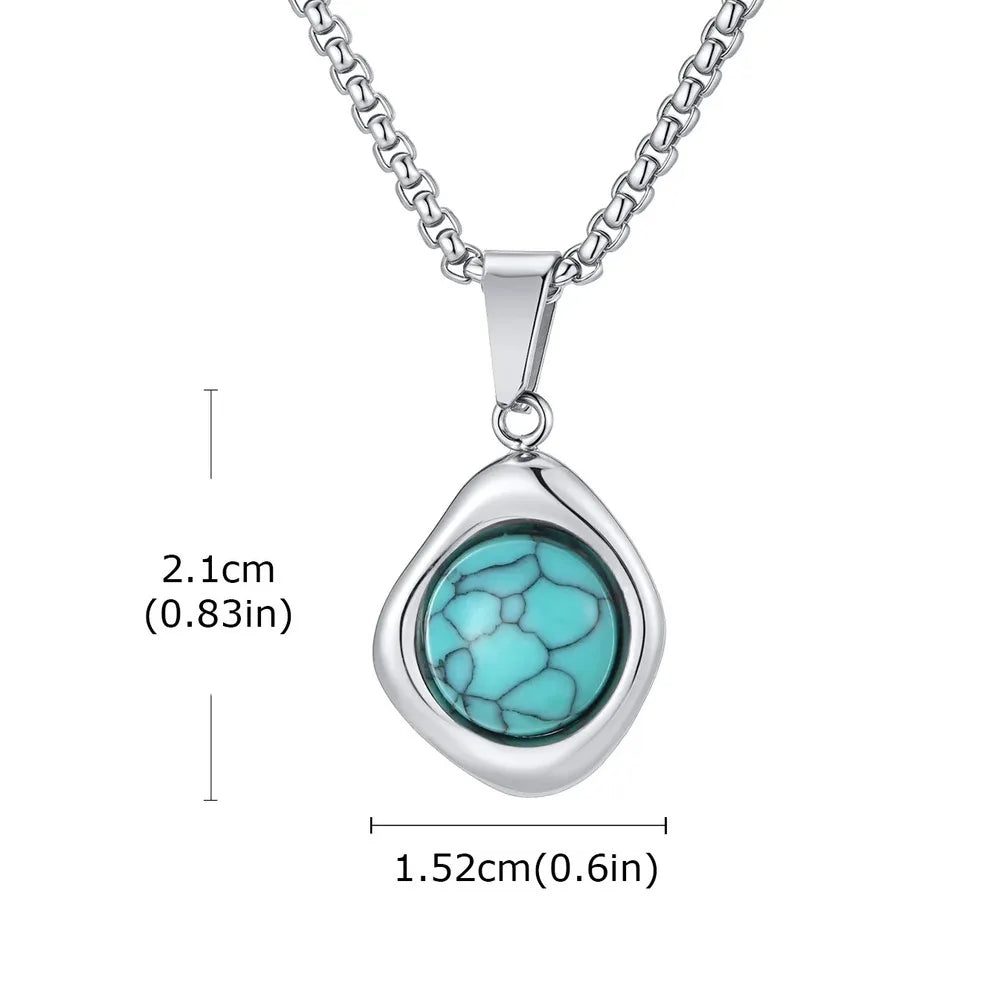 Vnox Turquoise Pendant Necklace for Men, Stainless Steel Box Chain Geometric Square Compass Natural Stone Vintage Jewelry Gift