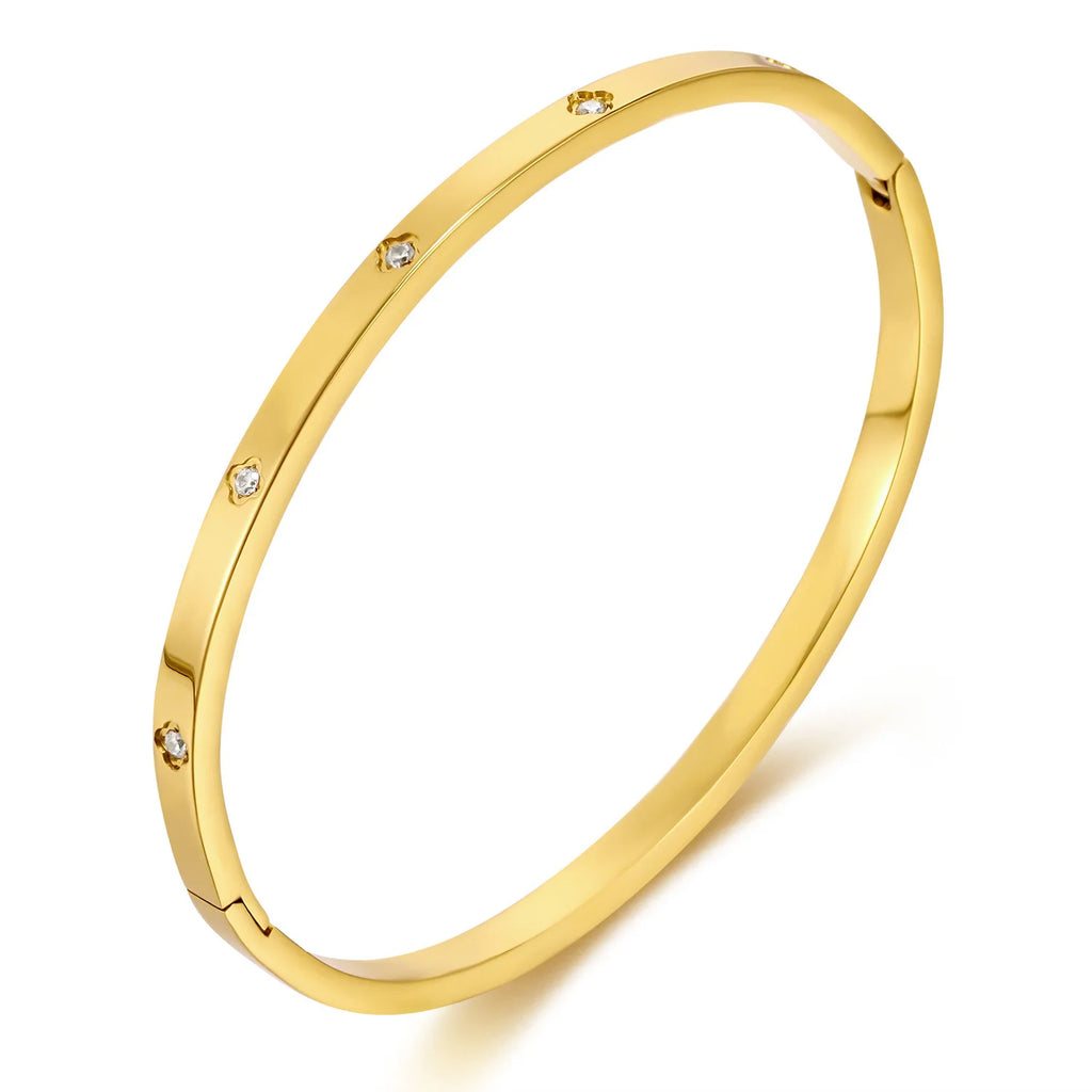 Stainless Steel 18K Gold Plated For Lucky Leaf CZ zircon Bangle Bracelet Set Stackable For Women Crystal clover Jewelry Gifts