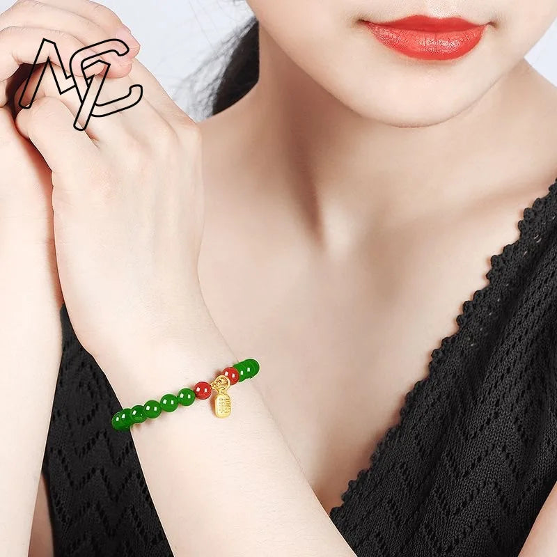Natural Green Jade Beads Bracelet Jadeite Jewelry Fashion Charm Accessories Hand-Carved Lucky Amulet Gifts for Women Her Men