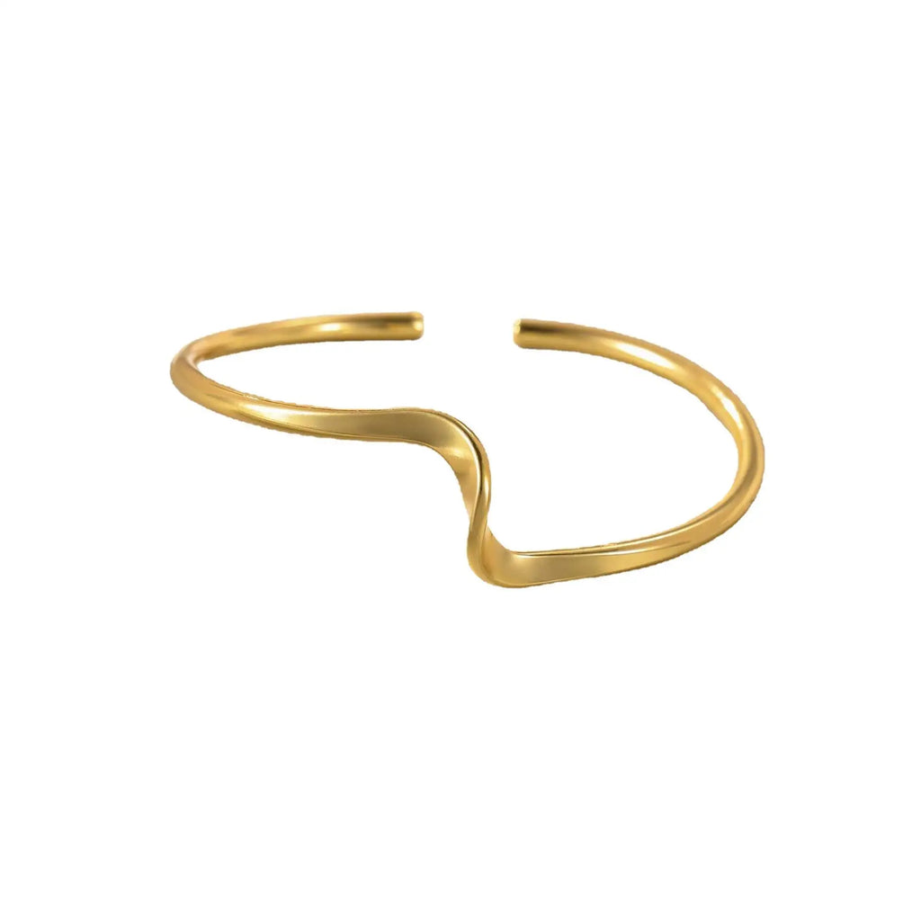 New Gold PVD Plated Two Tone Cuff Open Bangle Non Tarnish Geometric Waterproof Fashion Stainless Steel Jewelry for Women