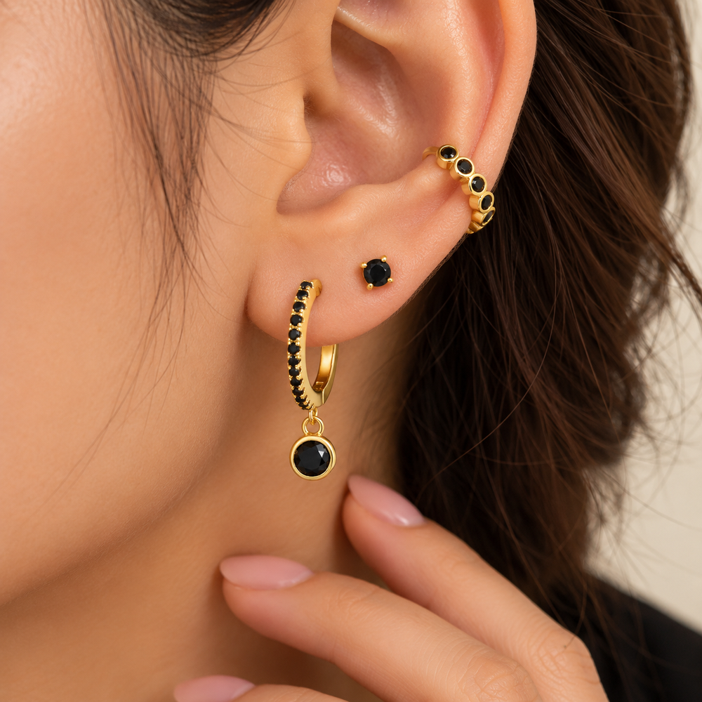 S925 Sterling Silver 4-Piece Zircon Stud & Hoop Earrings Set