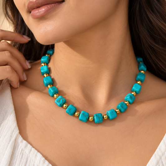 DIEYURO Green Stone Choker Necklace – 316L Stainless Steel