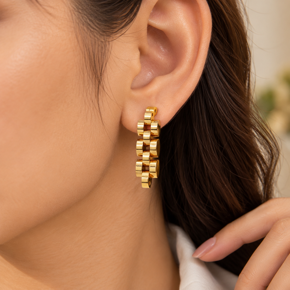 18K Gold Plated 316L Stainless Steel Chain Stud Earrings for Women