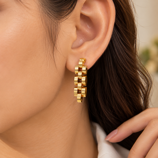 18K Gold Plated 316L Stainless Steel Chain Stud Earrings for Women