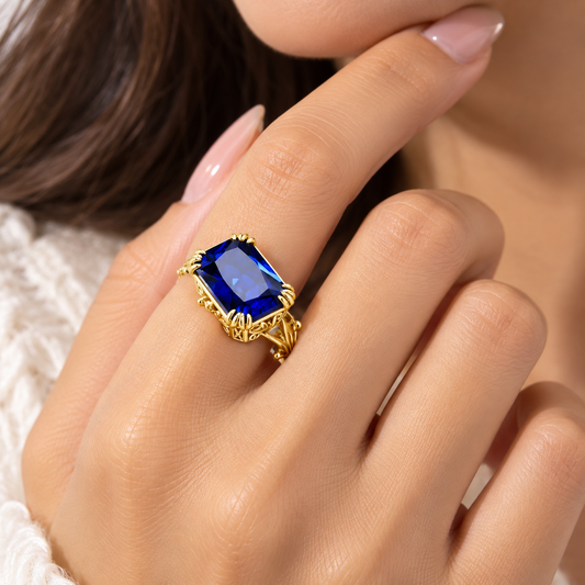 14K Gold-Filled Black Onyx Emerald-Cut Statement Ring